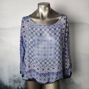 Dylan Semi-Sheer Scoop Neck Geometric Peasant Blouse | Women's Medium